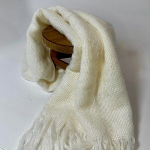 Vintage Cream Woven Fringe Wrap Scarf 60” x 15” Cozy Neutral